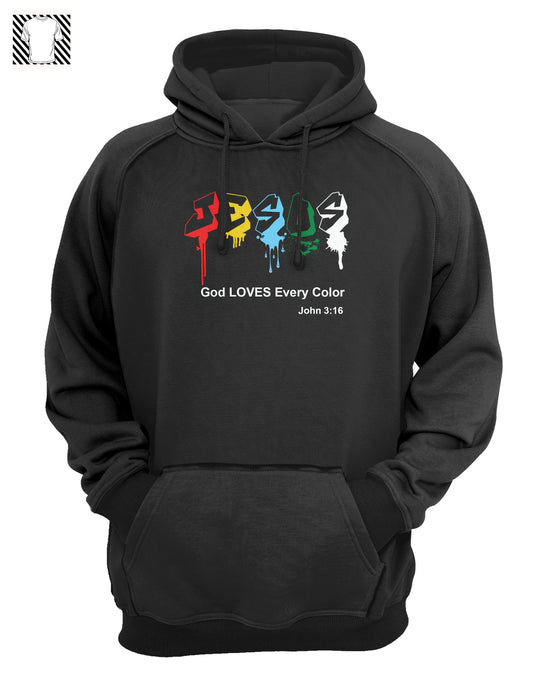 (Jesus) God Loves every color- Spray paint - Hoody
