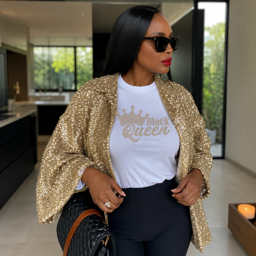 "Black Queen Crown" Rhinestone T-Shirt